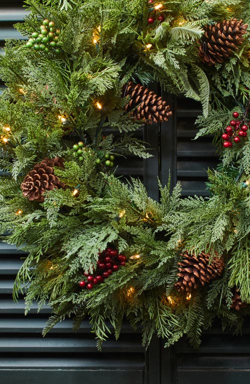 Balsam Hill Winter Evergreen Artificial Led Light Outdoor Wreath In Green