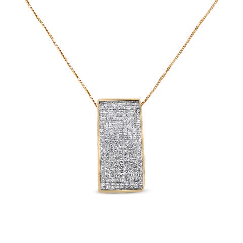 14K Yellow Gold Princess-Cut Diamond Pillar Pendant Necklace