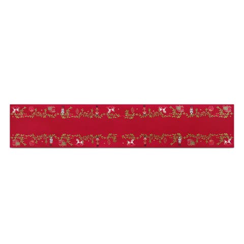 Keepsake Ornaments Velvet Embroidered Table Runner, Red - 14"W x 72"L