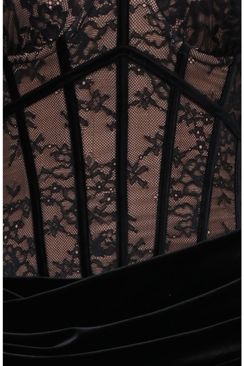 Ayana Strapless Lace & Velvet Mermaid Gown & Bolero Set, Alternate, color, BLACK