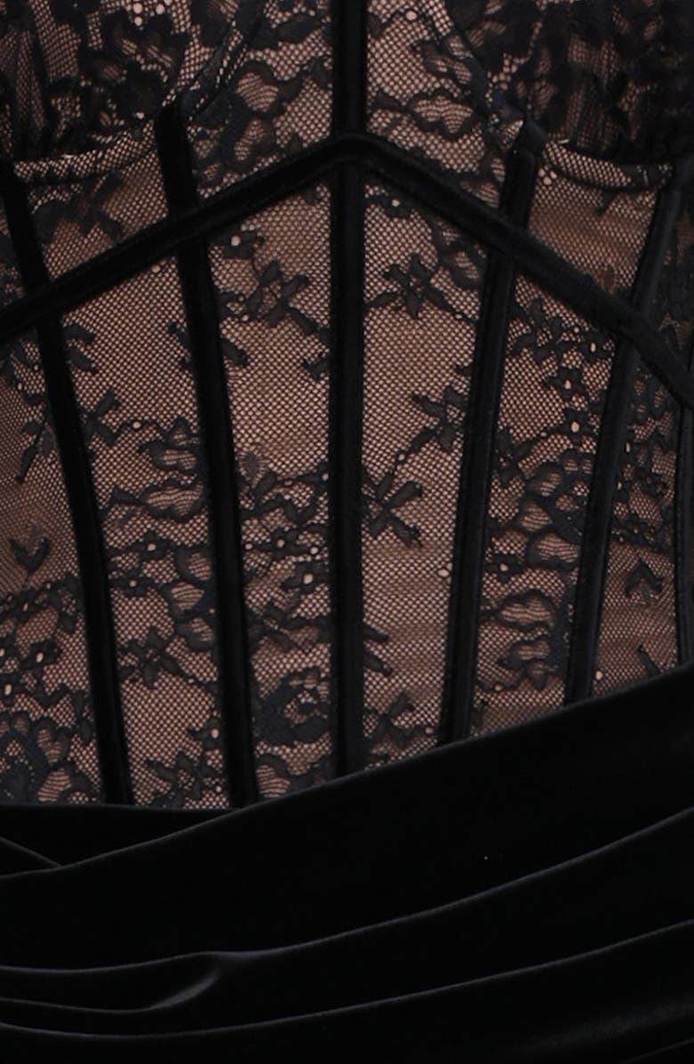 HOUSE OF CB Ayana Strapless Lace & Velvet Mermaid Gown & Bolero Set, Alternate, color, Black