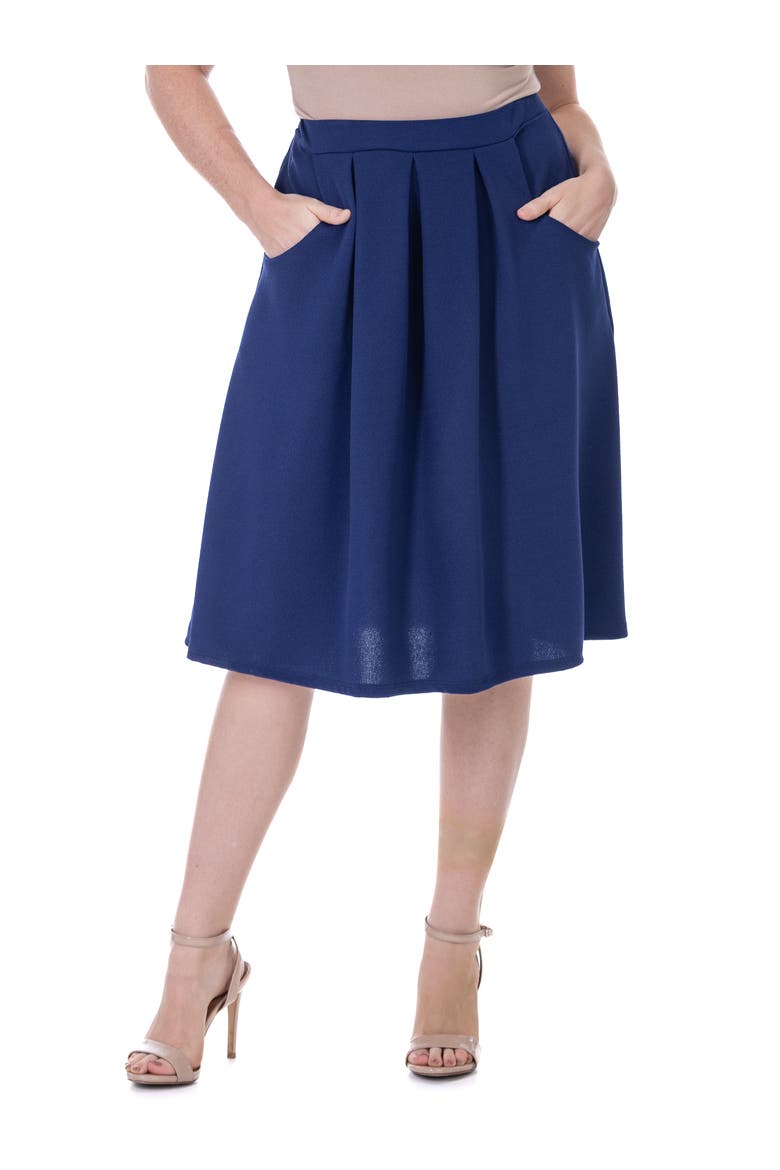 Elastic Waist Pleated Knee Length Pocket Skirt, Main, color, Navy
