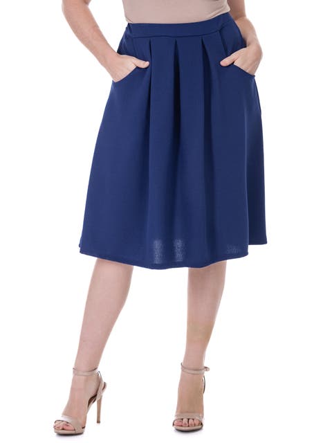 Elastic Waist Pleated Knee Length Pocket Skirt