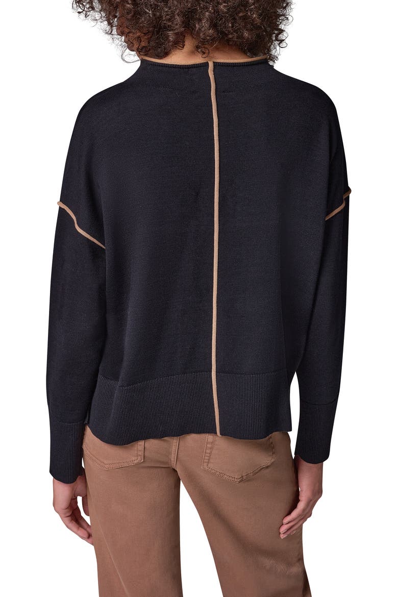 Contrast Trim Mock Neck Cotton Sweater, Alternate, color, BLACK/ CAME