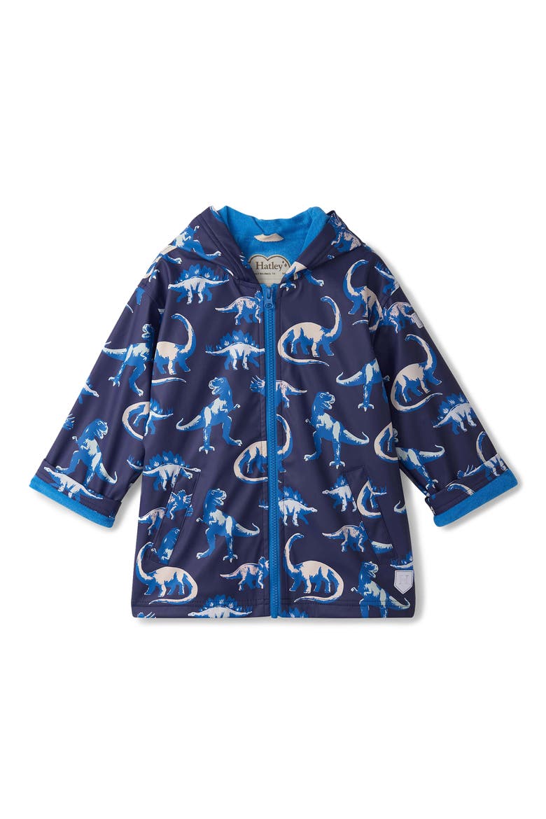 Kids' Painted Dinos Waterproof Hooded Raincoat, Main, color, PATRIOT BLUE