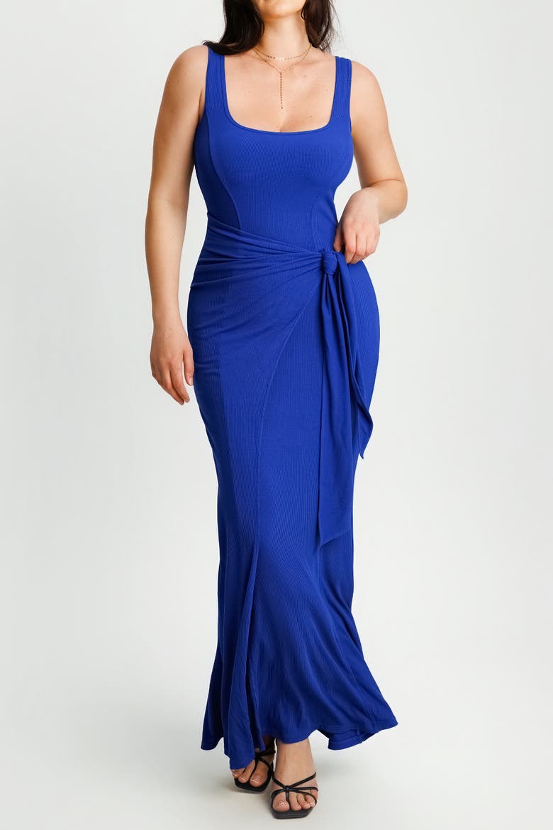Built In Shapewear Modal Twist Wrap Maxi Dress, Alternate, color, Navy