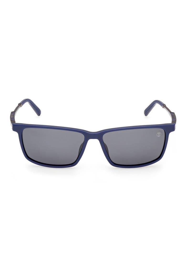 57mm Sunglasses, Main, color, SHINY BLUE / SMOKE POLARIZED
