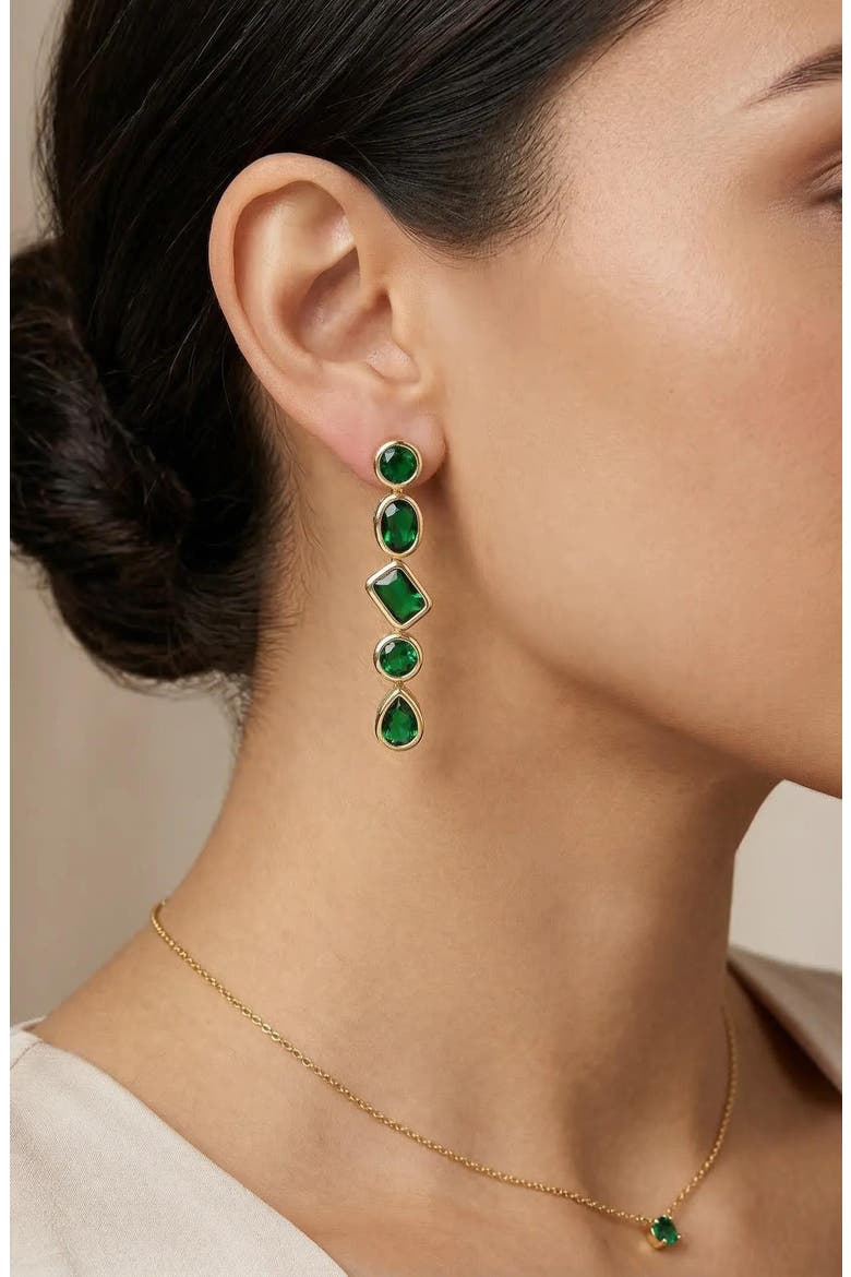 Mixed Cut Linear Drop Earrings, Alternate, color, EMERALD