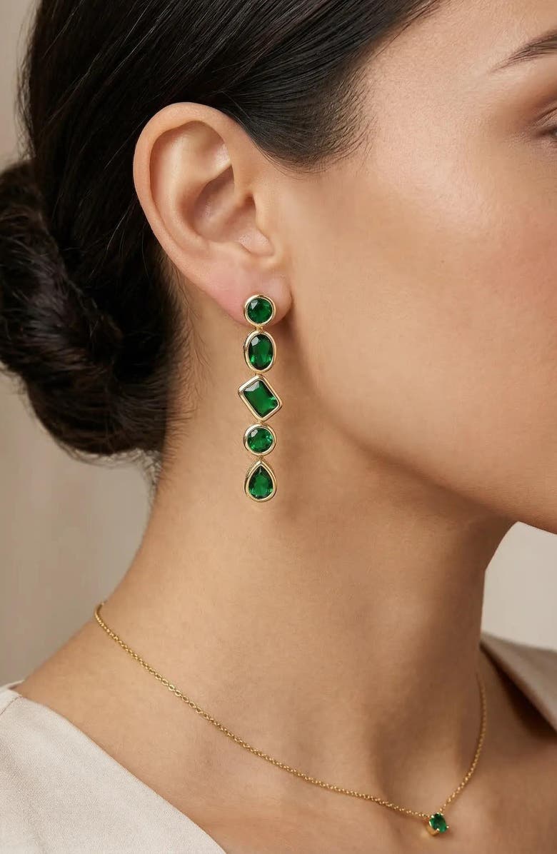 RIVKA FRIEDMAN Mixed Cut Linear Drop Earrings, Alternate, color, Emerald