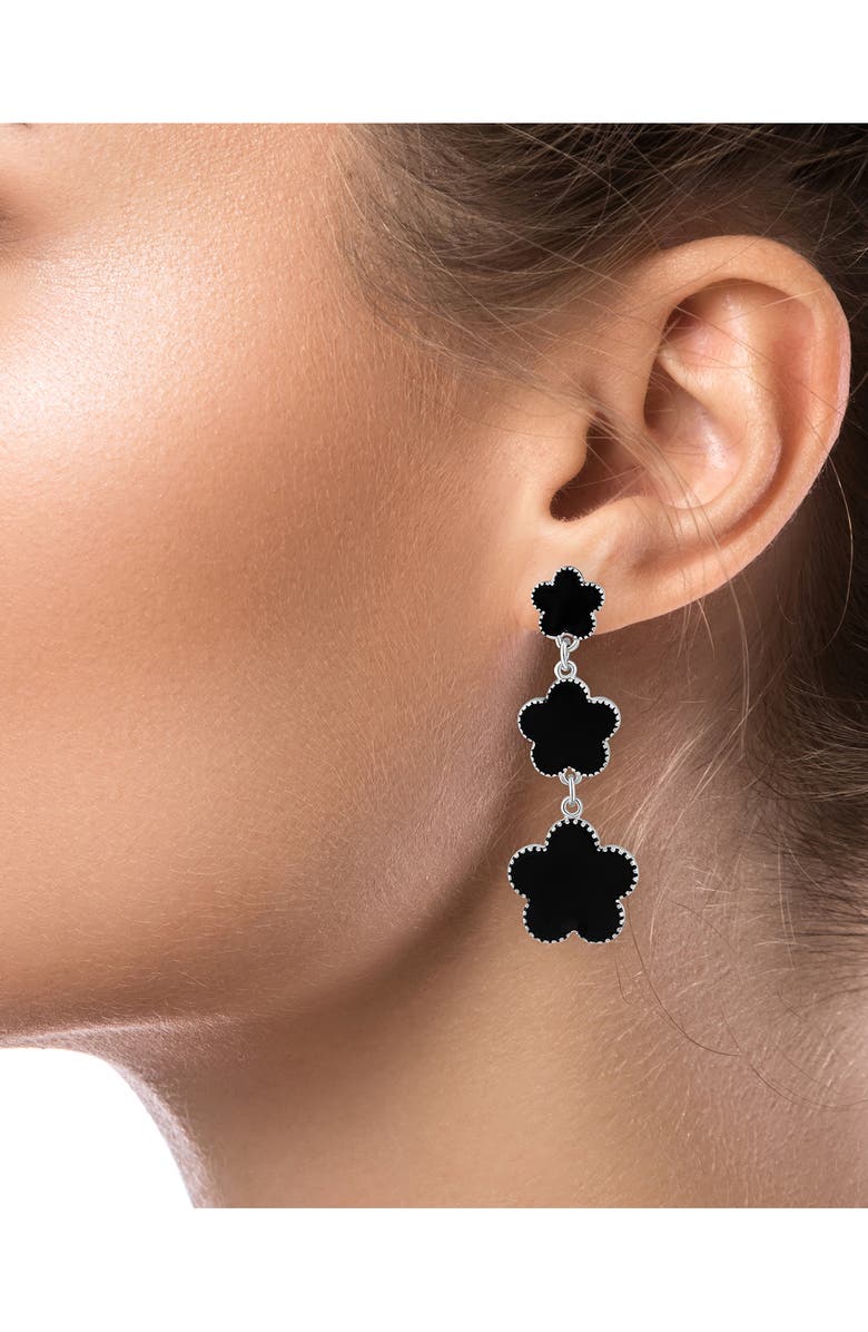 JARDIN Cascading Triple-Tier Clover Earrings, Alternate, color, Black/ Silver