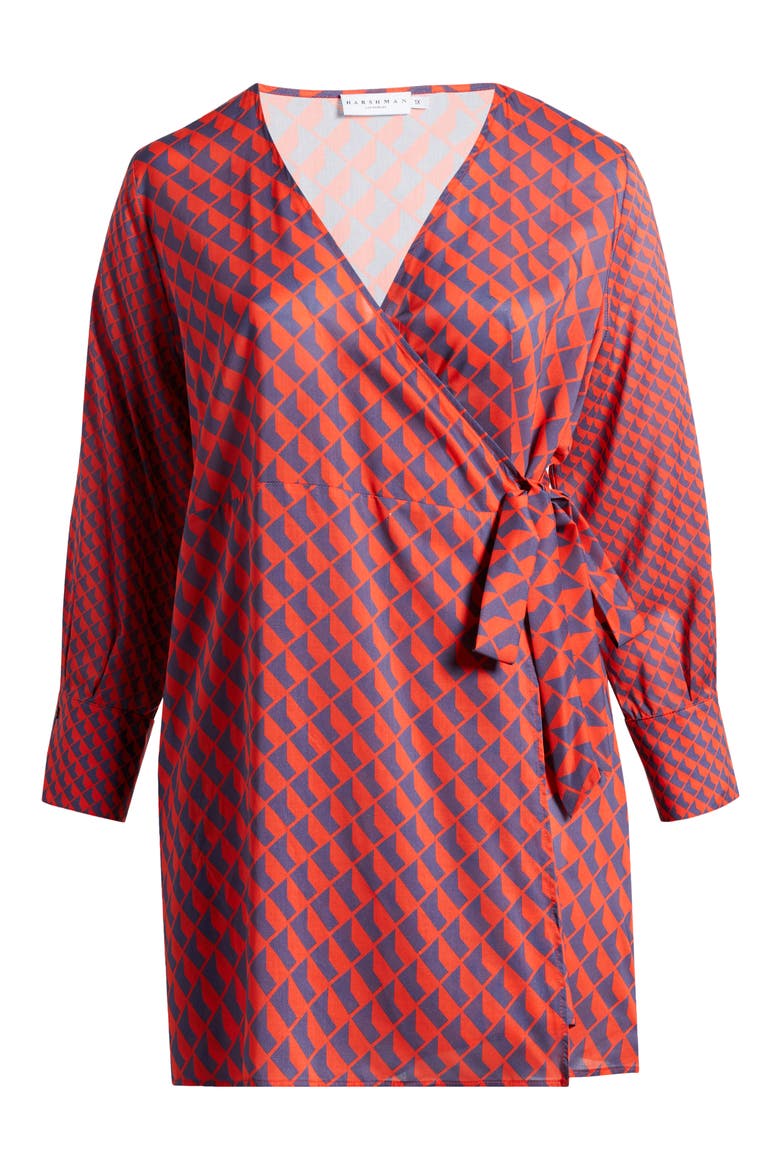 Althea Long Sleeve Wrap Dress, Alternate, color, POPPY RED/ NAVY PATTERN
