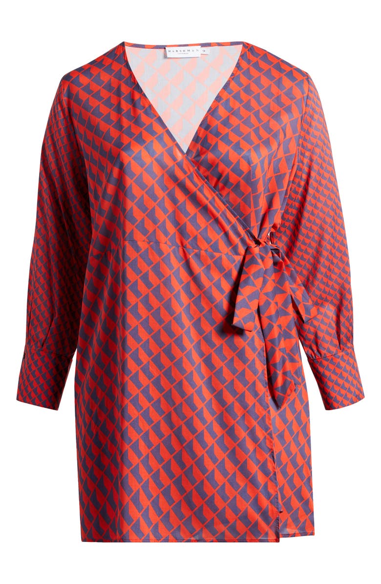 HARSHMAN Althea Long Sleeve Wrap Dress, Alternate, color, Poppy Red/ Navy Pattern