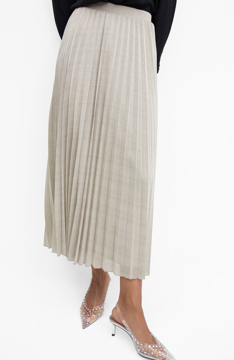 MANGO Metallic Pleated Skirt, Main, color,