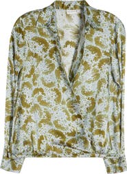 Dries Van Noten Cedal Orchid Petal Print Silk Wrap Top