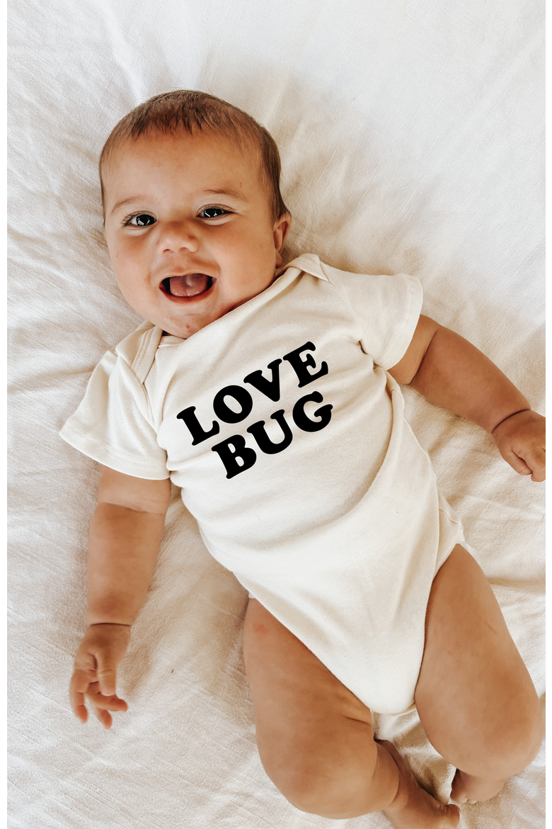 Love Bug Organic Baby Bodysuit, Alternate, color, Natural Black Lettering