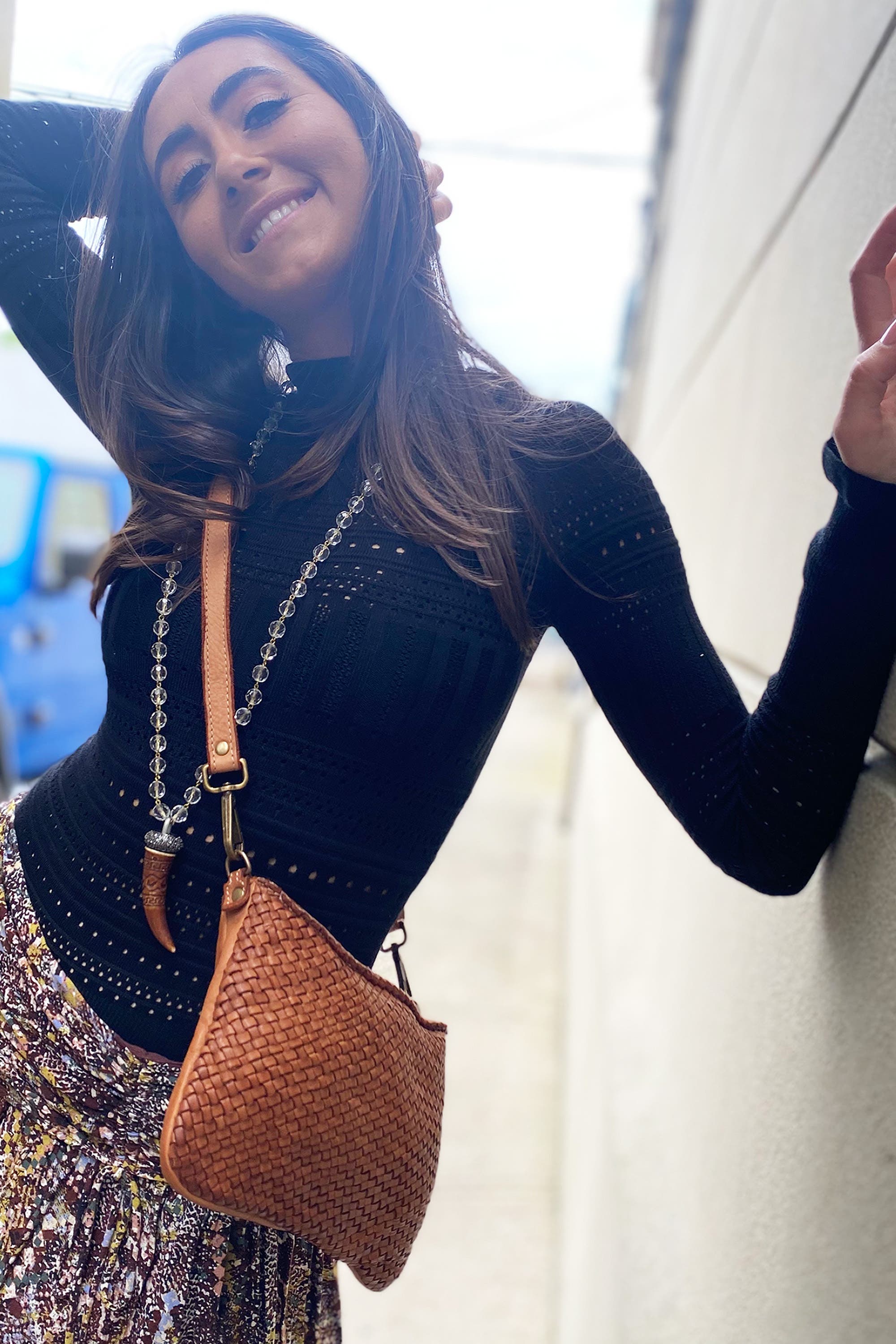 Bolsa Nova Laura Woven Crossbody, Alternate, color, Cognac