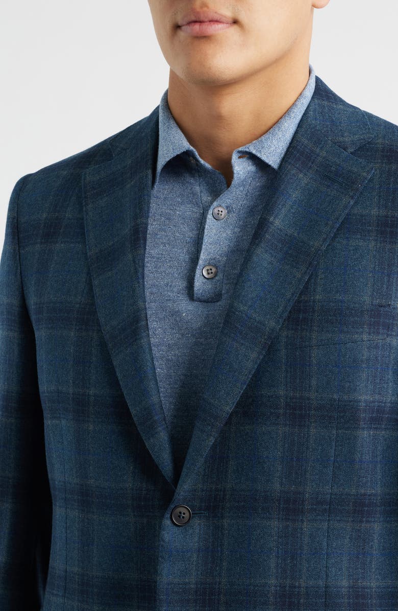 Canali Siena Regular Fit Windowpane Check Brushed Wool Sport Coat, Alternate, color, Green