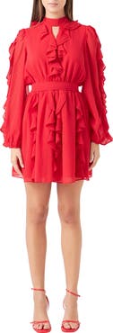 Endless Rose Ruffle Detail Long Sleeve Chiffon Minidress