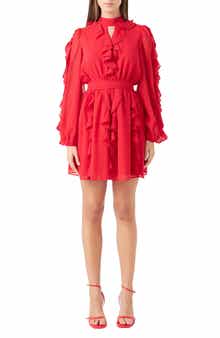 Ruffle Detail Long Sleeve Chiffon Minidress