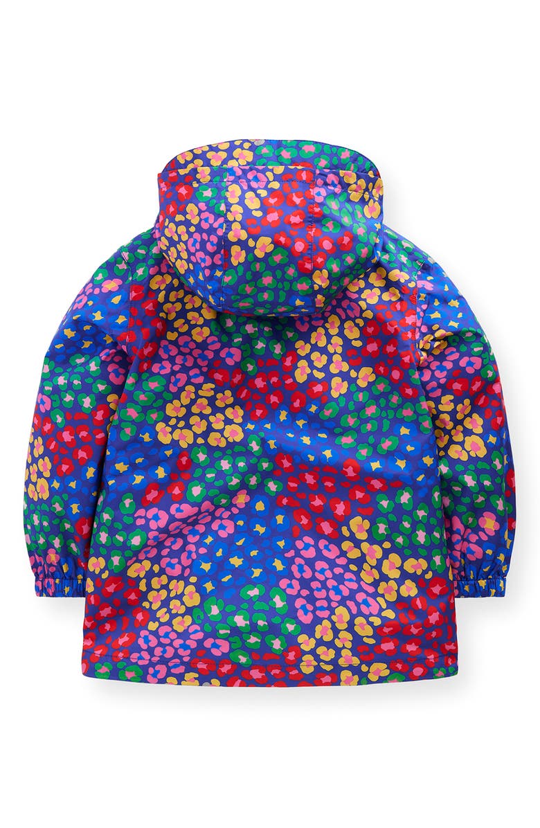 Mini Boden Kids' Waterproof Floral Packable Jacket, Alternate, color, Bright Blue Multi Leopard