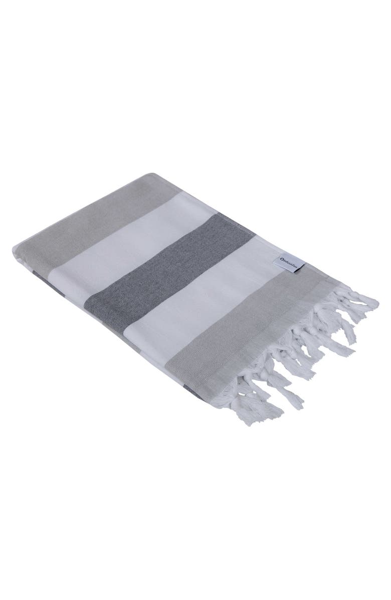 InfuseZen Kapris Striped Organic Turkish Towel with Soft Terry Cloth Back, Alternate, color, Grey