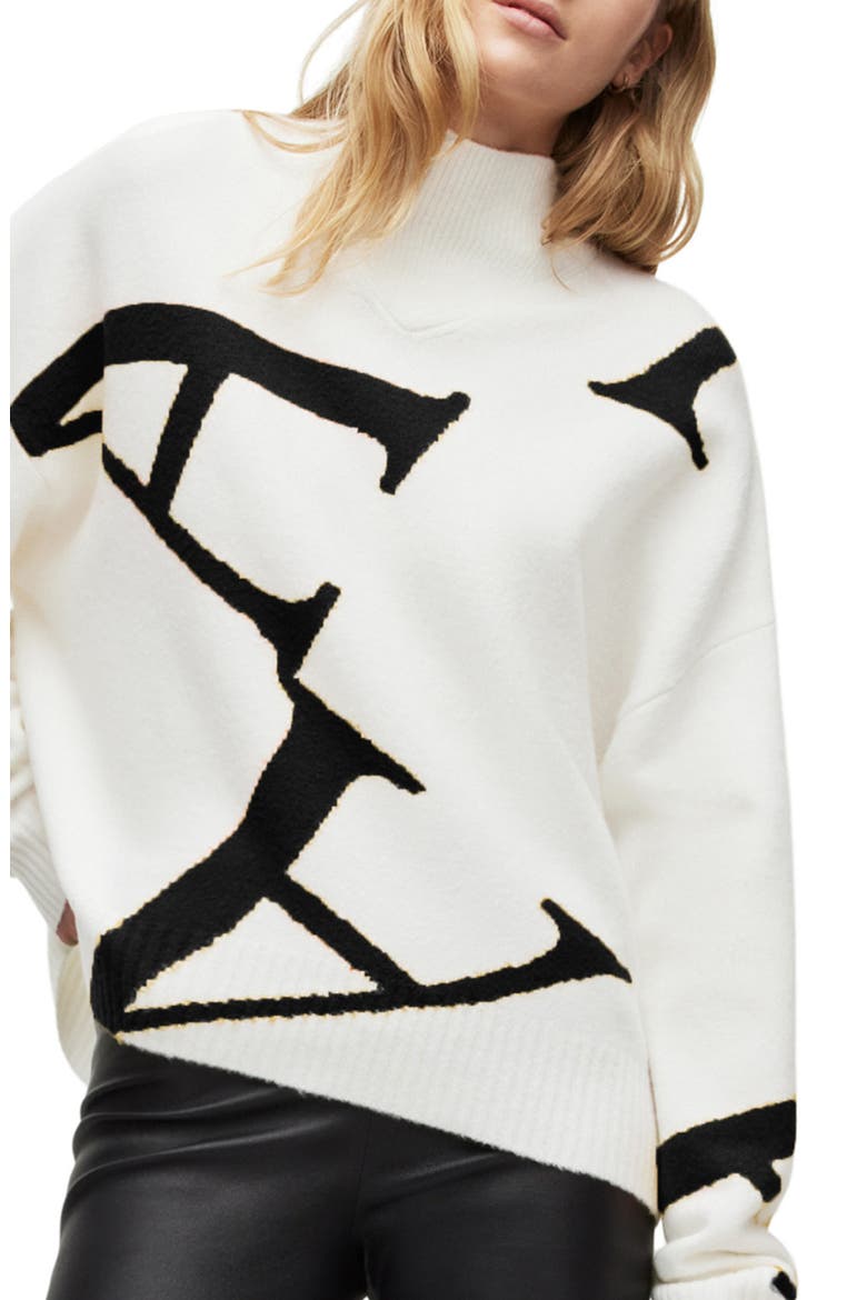 A Star Mock Neck Sweater, Alternate, color, BLACK/ CHALK WHITE