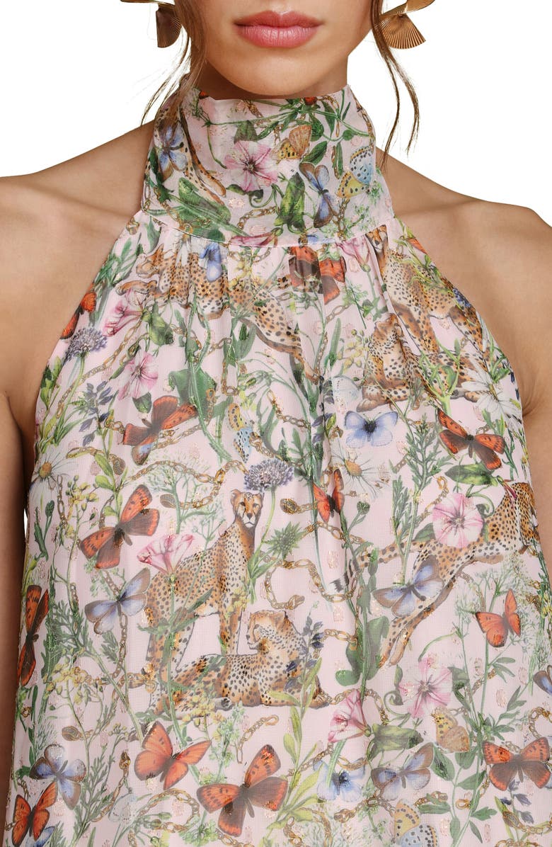 Avec Les Filles Floral Sleeveless Halter Dress, Alternate, color, Pink/ Cheetah Multi