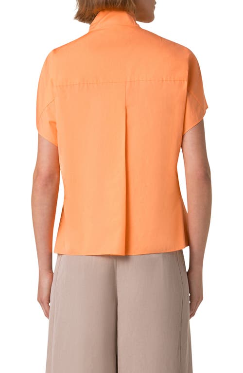 Akris Punto Tie Neck Keyhole Cutout Cotton Poplin Top In Peach