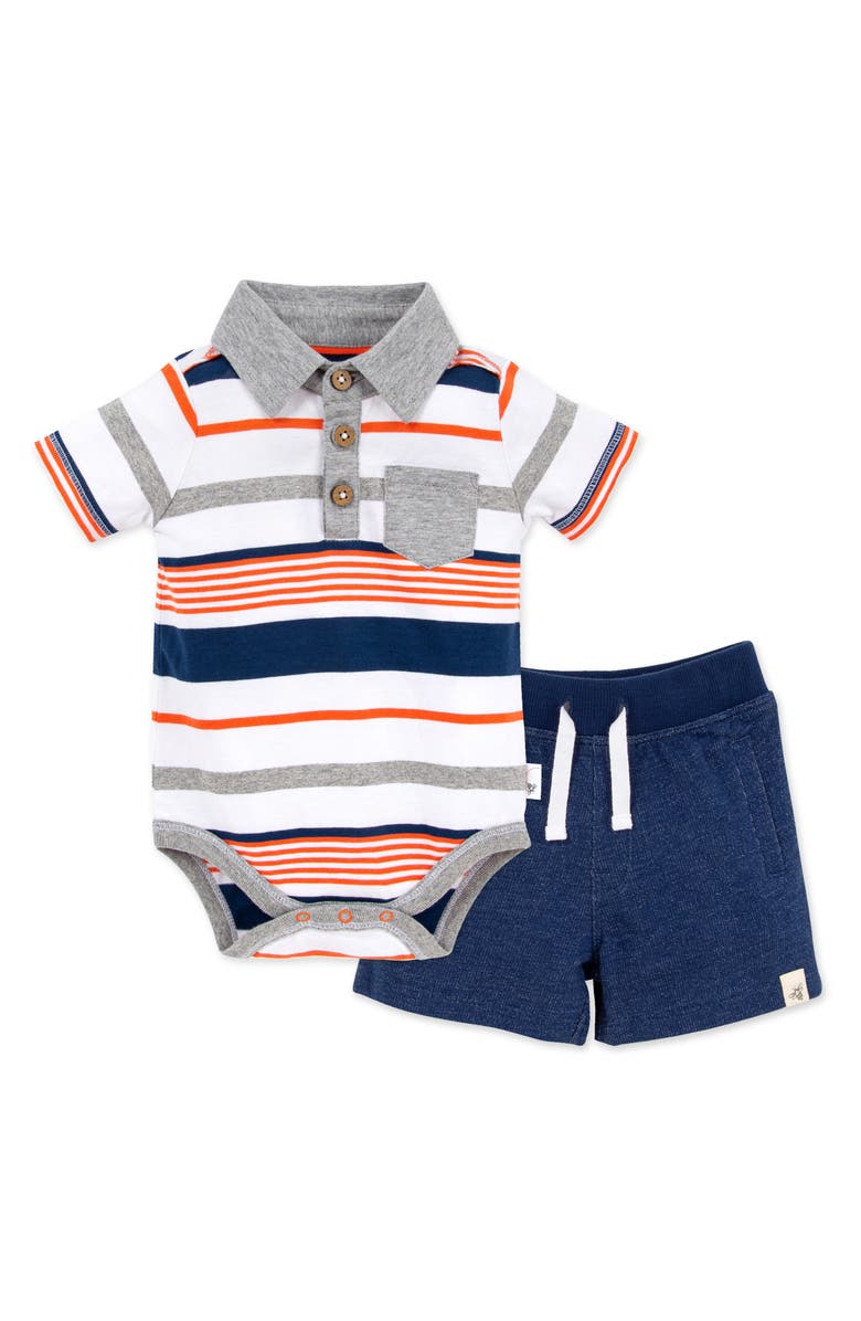 Burt's Bees Baby Stripe Polo Bodysuit & Shorts Set, Main, color, 