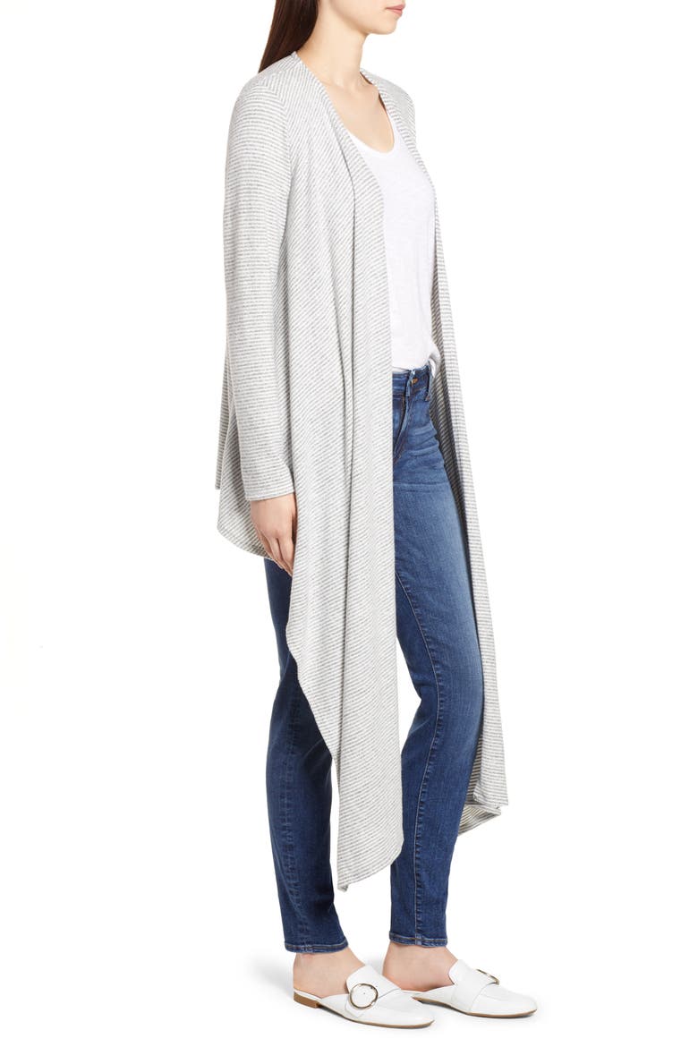 Gibson Cozy Convertible Wrap Cardigan, Alternate, color, GREY WHITE MINI STRIPE