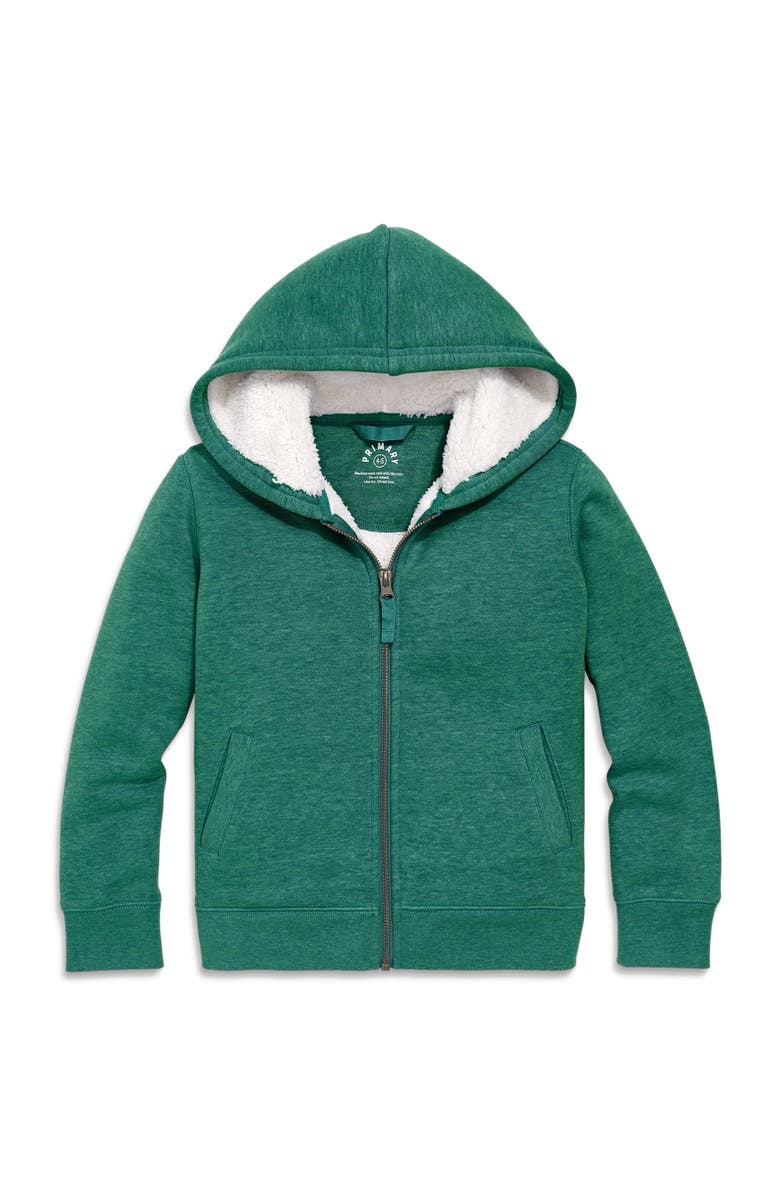 Primary Teddy Fleece-Lined Zip Hoodie, Main, color, Heather Spruce