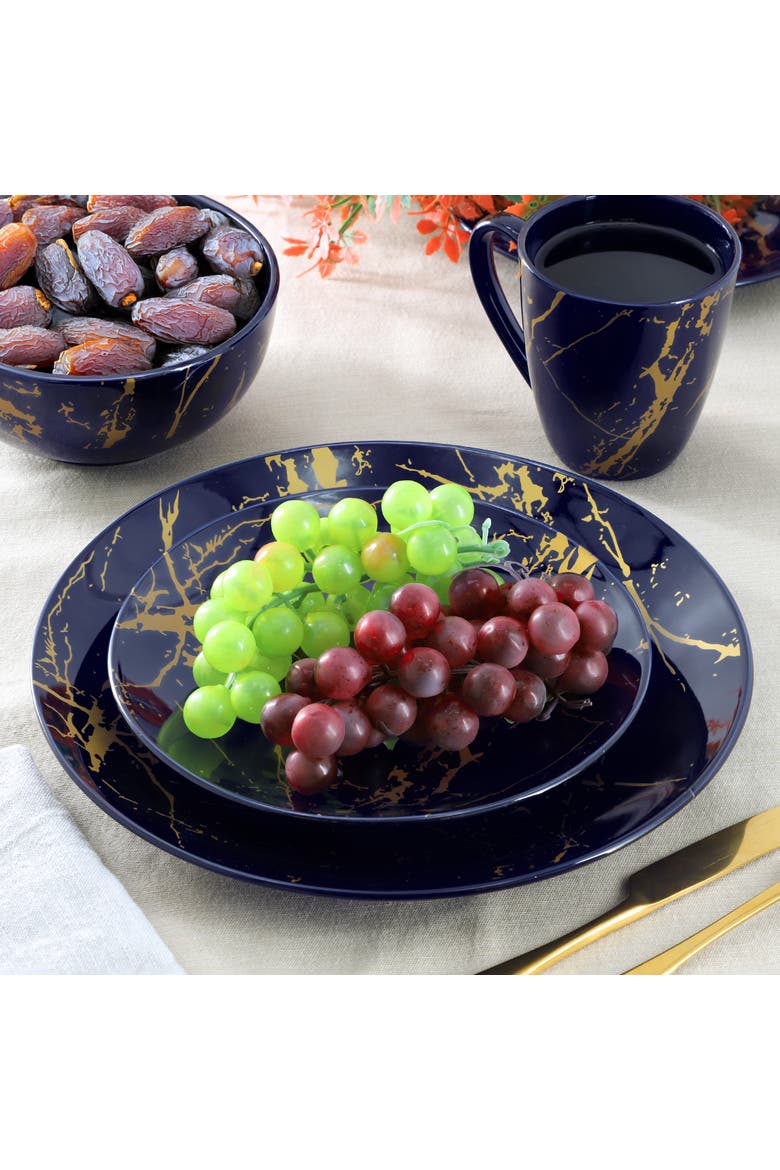 Fine Marble 16 Piece Porcelain Dinnerware Set, Alternate, color, Blue