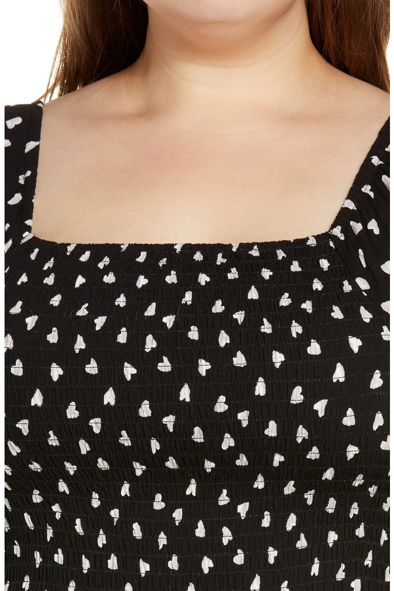Balloon Sleeve Smocked Top, Alternate, color, BLACK HEARTS