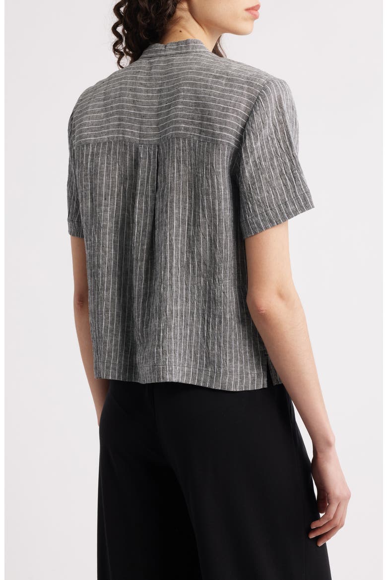 Mandarin Collar Organic Linen Button-Up Shirt, Alternate, color, BLACK/ WHITE