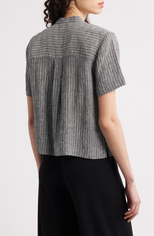 Eileen Fisher Mandarin Collar Organic Linen Button-up Shirt In Black/white