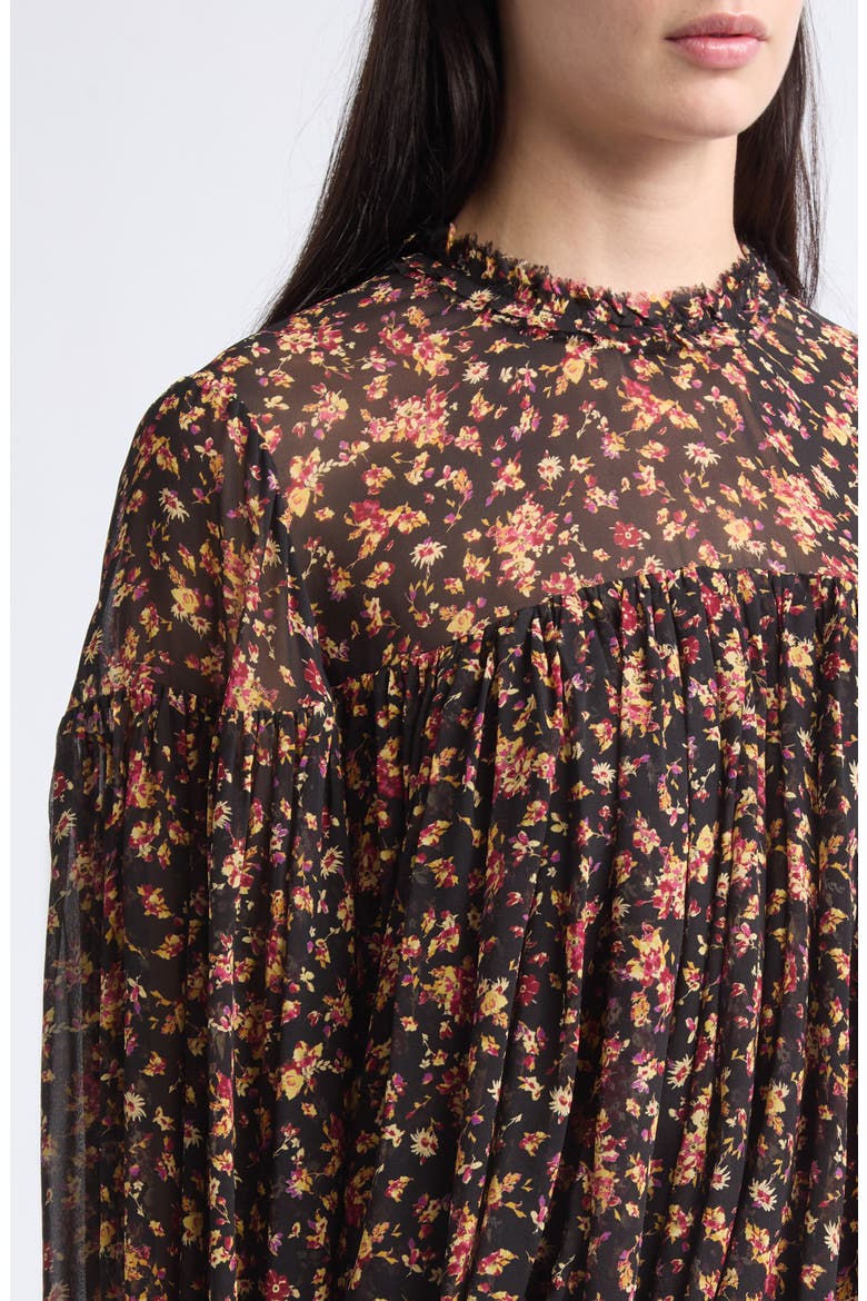 Pearl Long Sleeve Silk Chiffon Top, Alternate, color, NOIR MILLE- FLEUR