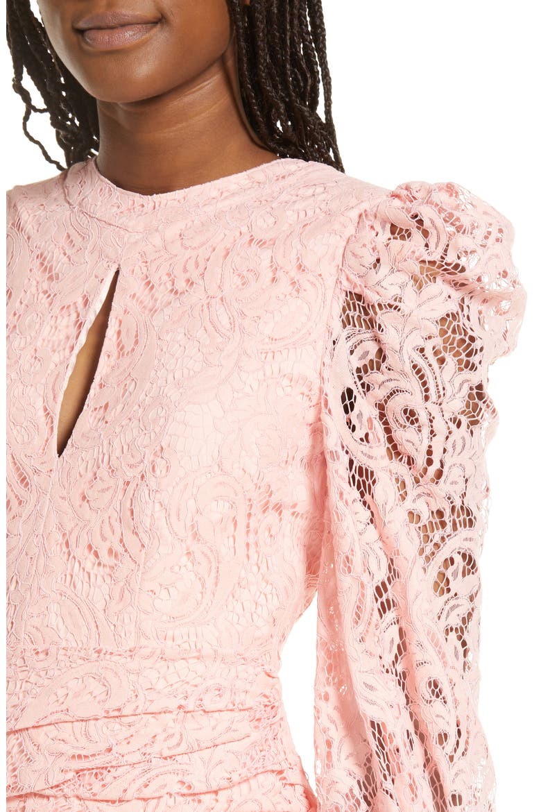 Korina Pleated Long Sleeve Lace Minidress, Alternate, color, BABY PINK