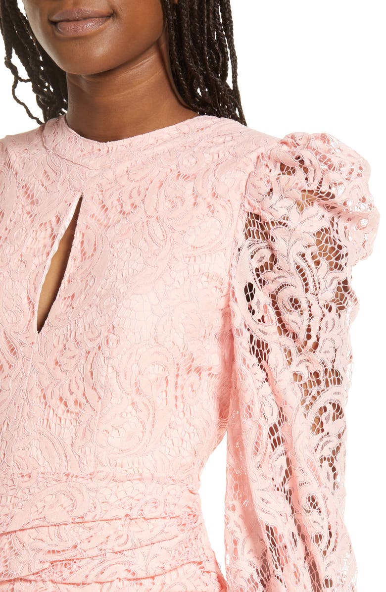 Bardot Korina Pleated Long Sleeve Lace Minidress, Alternate, color, 