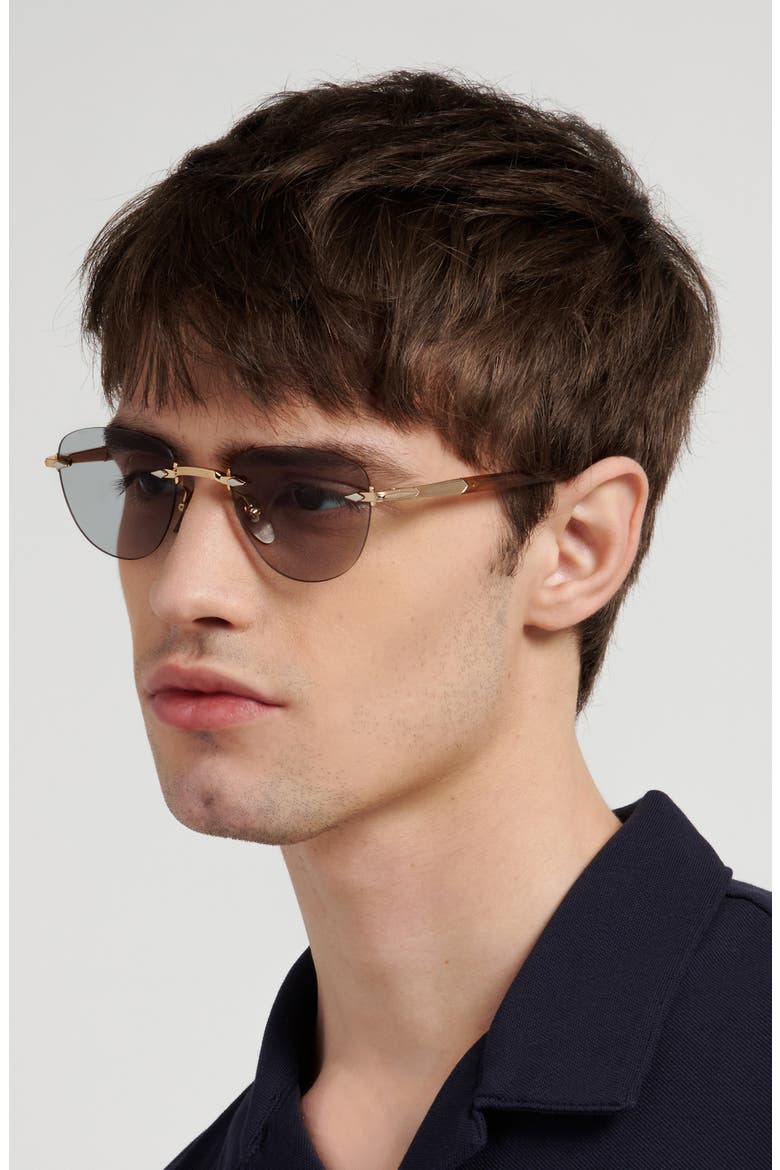 51mm Rimless Square Sunglasses, Alternate, color, GOLD BROWN HORN/ GRN FT AR