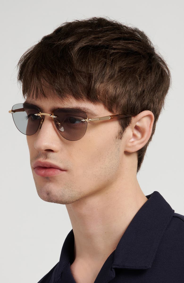 David Beckham Eyewear 51mm Rimless Square Sunglasses, Alternate, color, Gold Brown Horn/ Grn Ft Ar