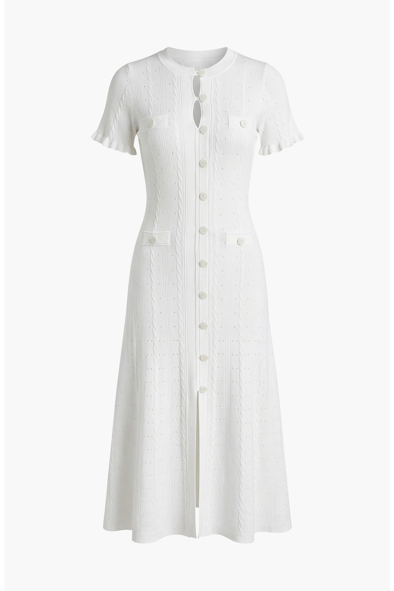 Button Front Knit Short Sleeve Midi Dress, Alternate, color, White