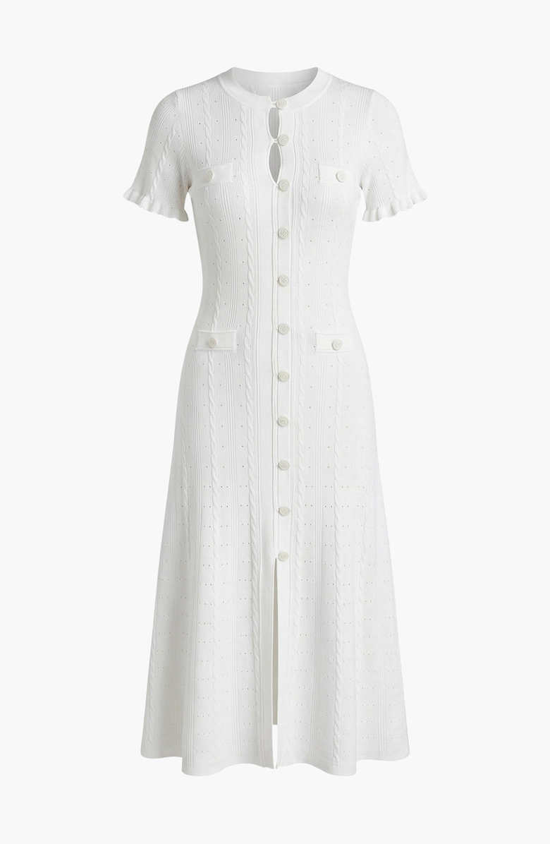 Modenaire Button Front Knit Short Sleeve Midi Dress, Alternate, color, White