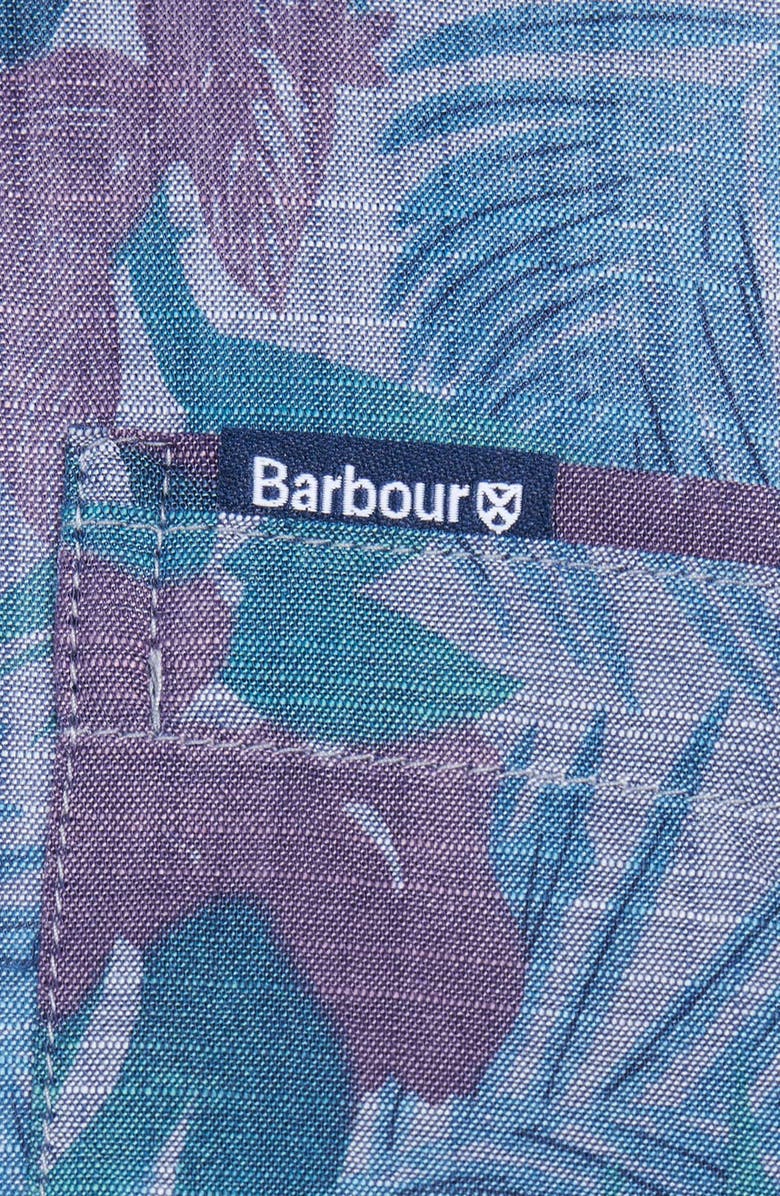Barbour Men's Dunford Leaf Print Short Sleeve Chambray Button-Up Shirt, Alternate, color, Chambray Blue