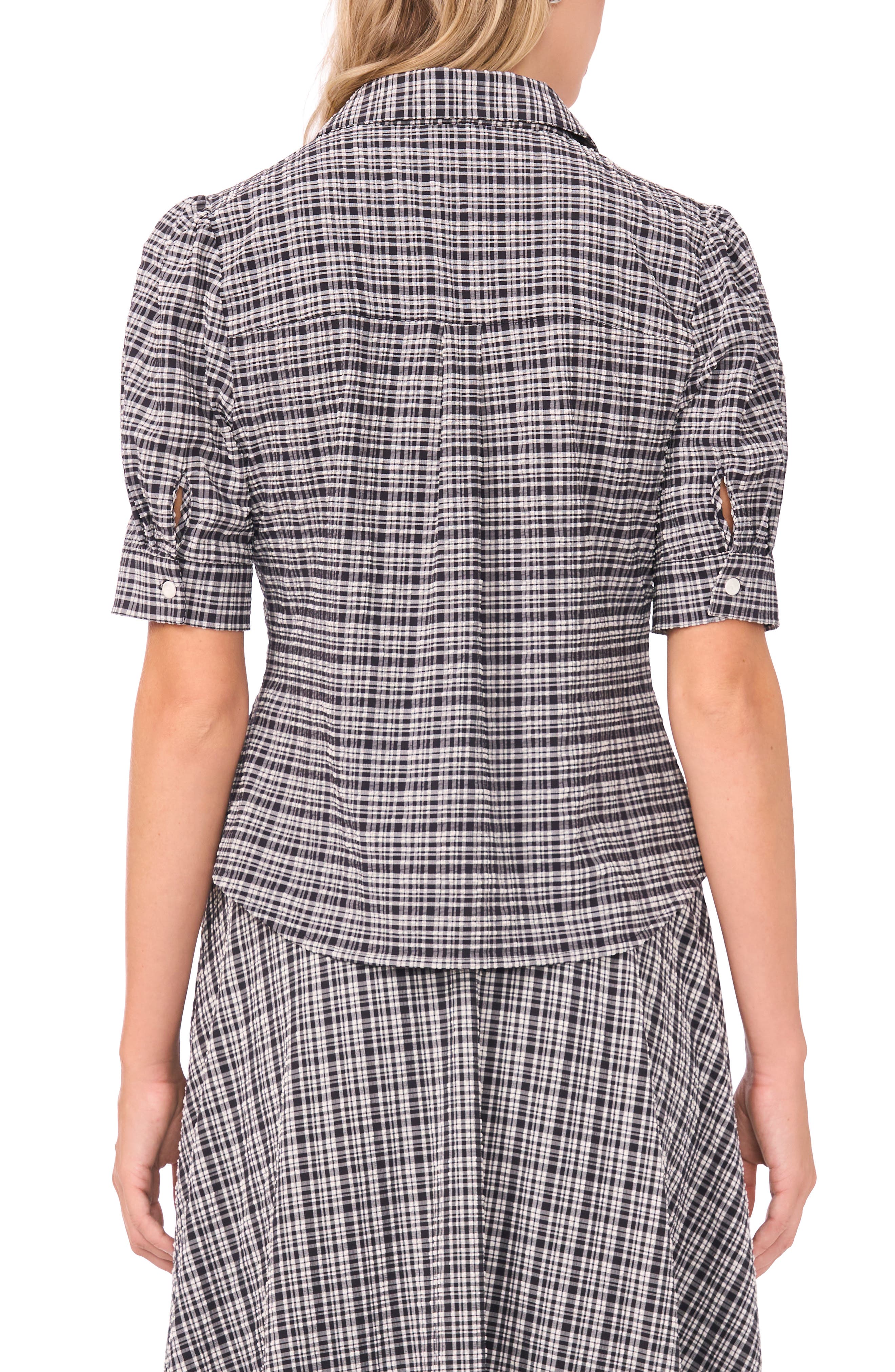 Plaid Puff Sleeve Button-Up Top - image 2