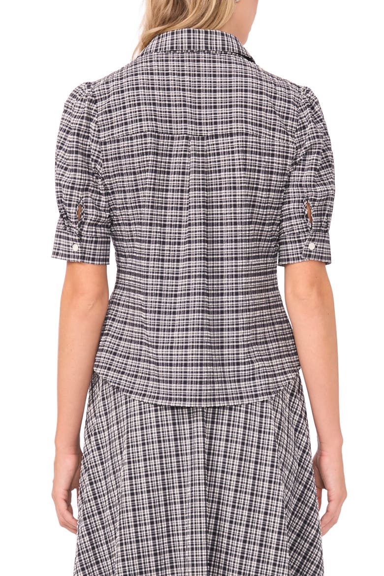 Plaid Puff Sleeve Button-Up Top, Alternate, color, RICH BLACK
