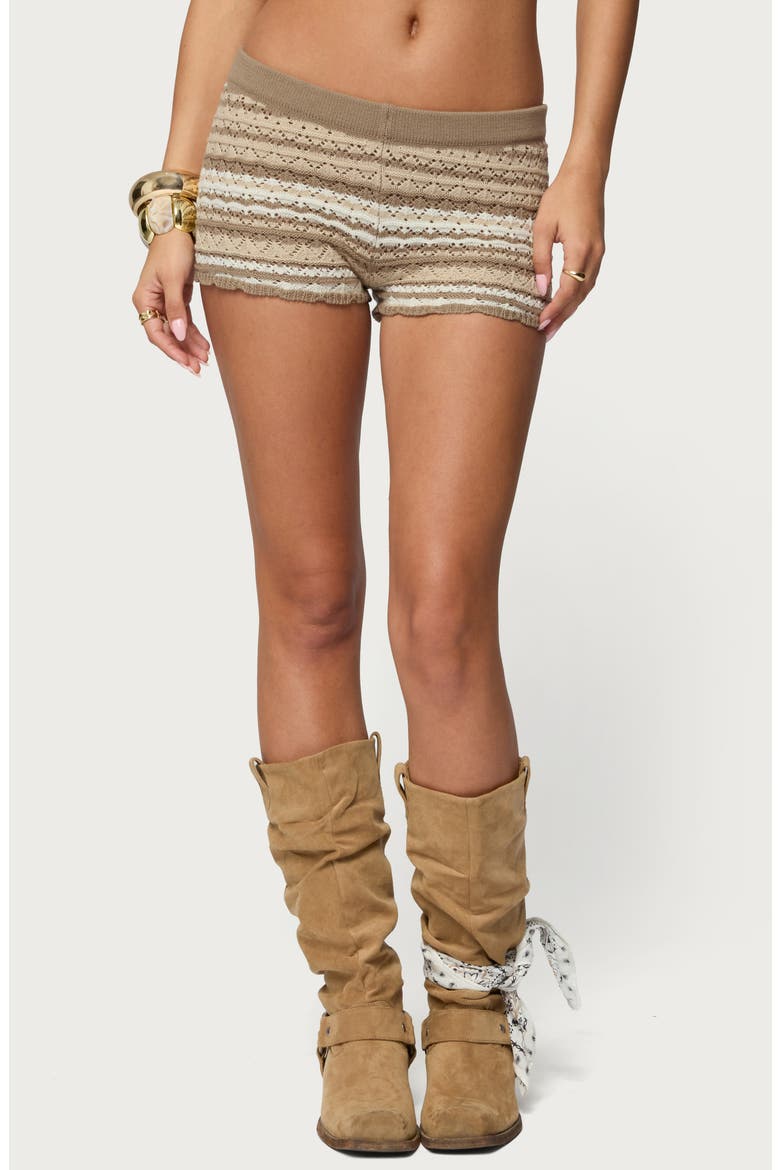 Daphnie Stripe Pointelle Stitch Cotton Shorts, Main, color, BEIGE