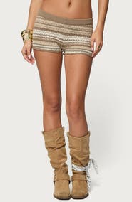 EDIKTED Daphnie Stripe Pointelle Stitch Cotton Shorts