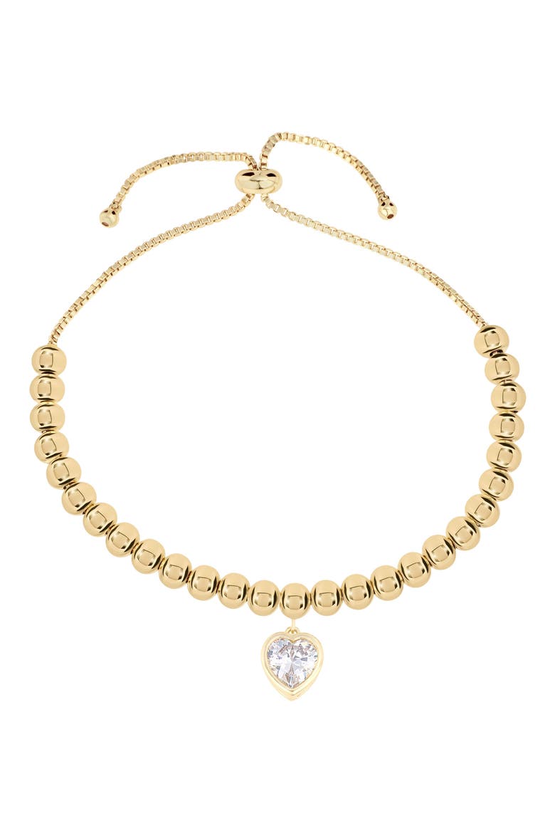 Cubic Zirconia Heart Beaded Bolo Bracelet, Main, color, GOLD