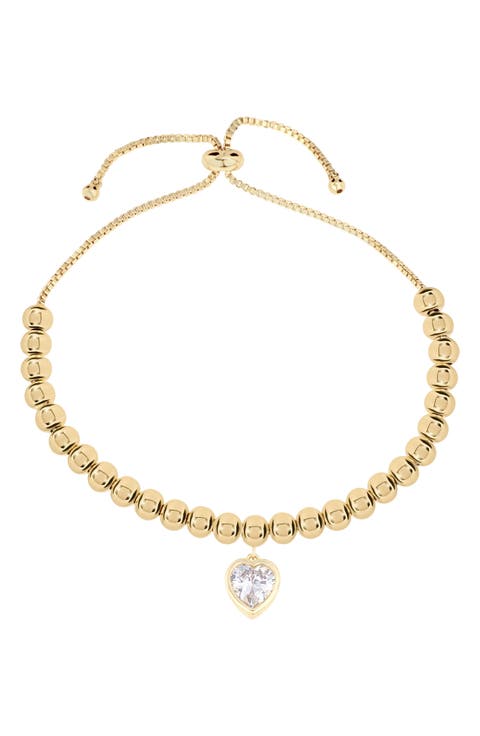Cubic Zirconia Heart Beaded Bolo Bracelet