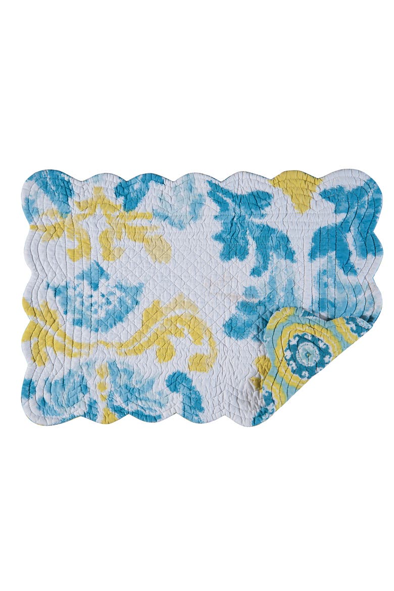 Delilah Quilted Reversible Oblong Placemats Set of 6, 13" x 19", Main, color, Blue